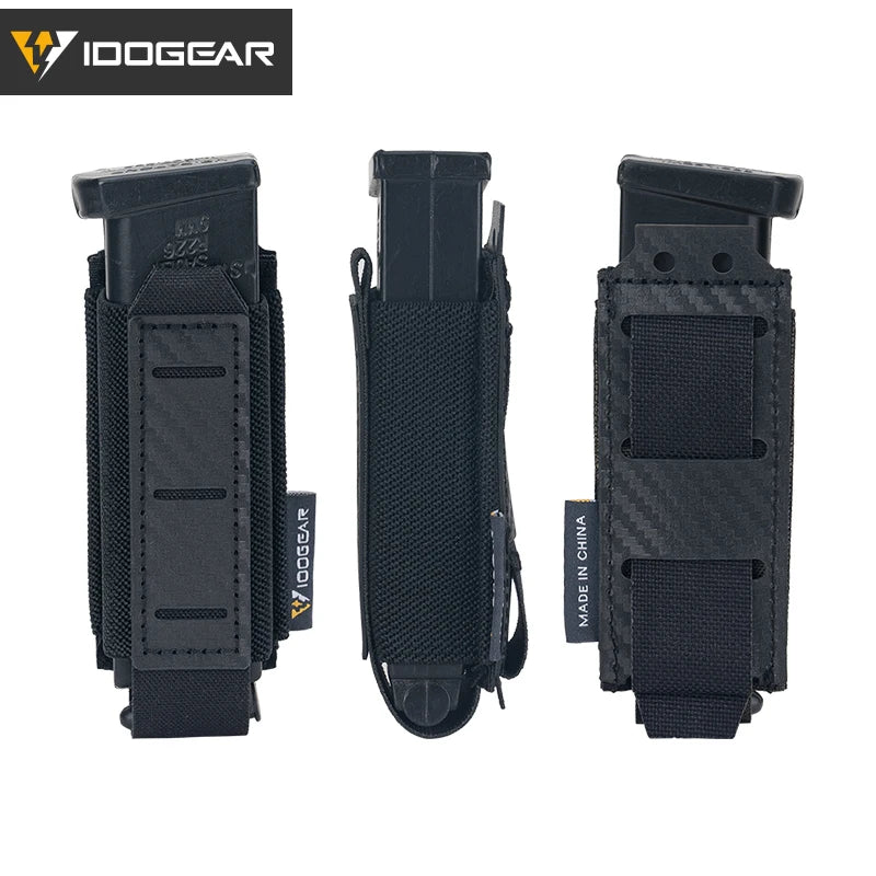 IDOGEAR Carbon Fiber Tactical Mag Pouch 9mm Single Carrier MOLLE Compatible Quick Drain Anti-slip Lightweight  IG-BG3589