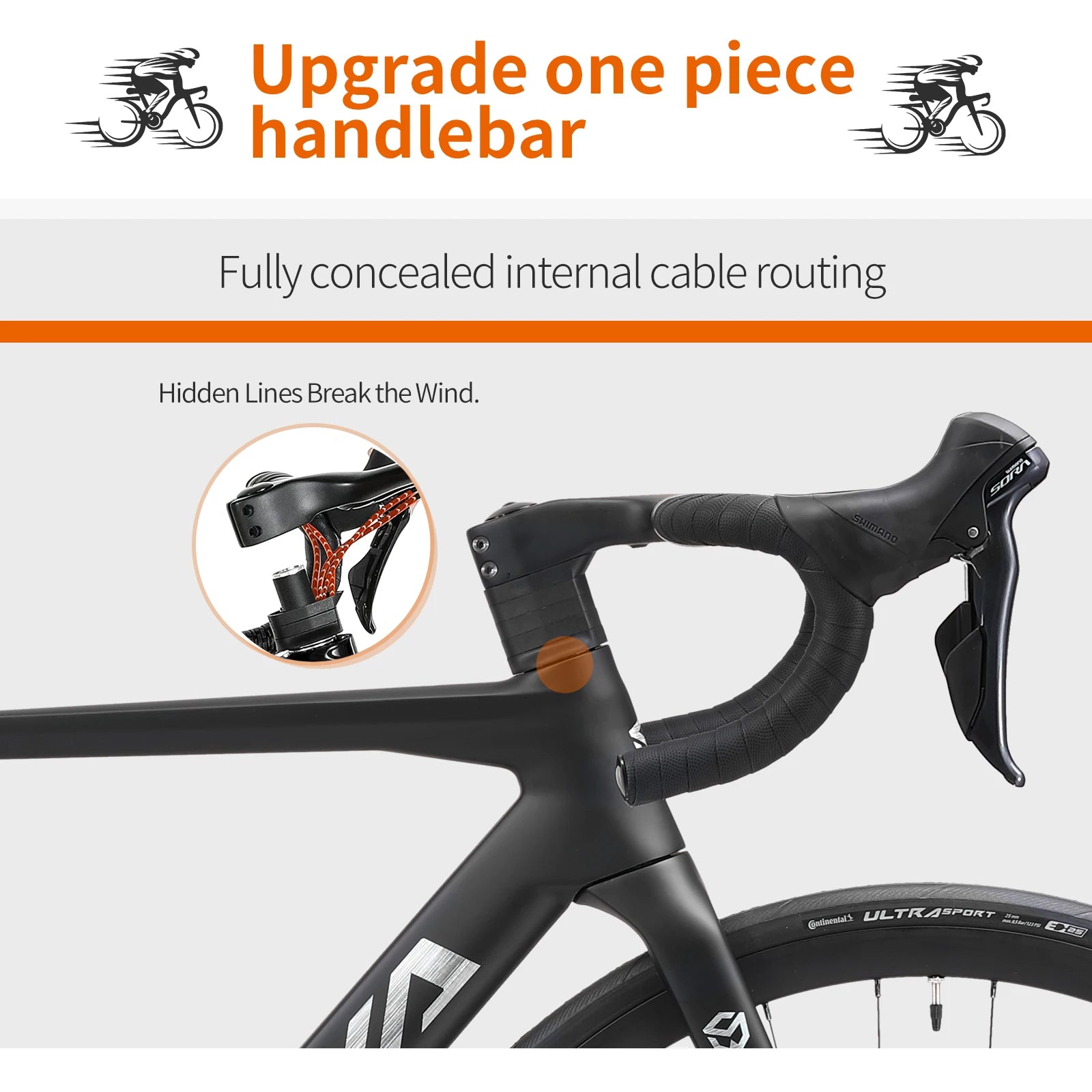 US Warehouse SAVA Carbon Fiber Road Bike with Integrated Handlebars and Shimano 18/22 Speed Kit, Adult Racing