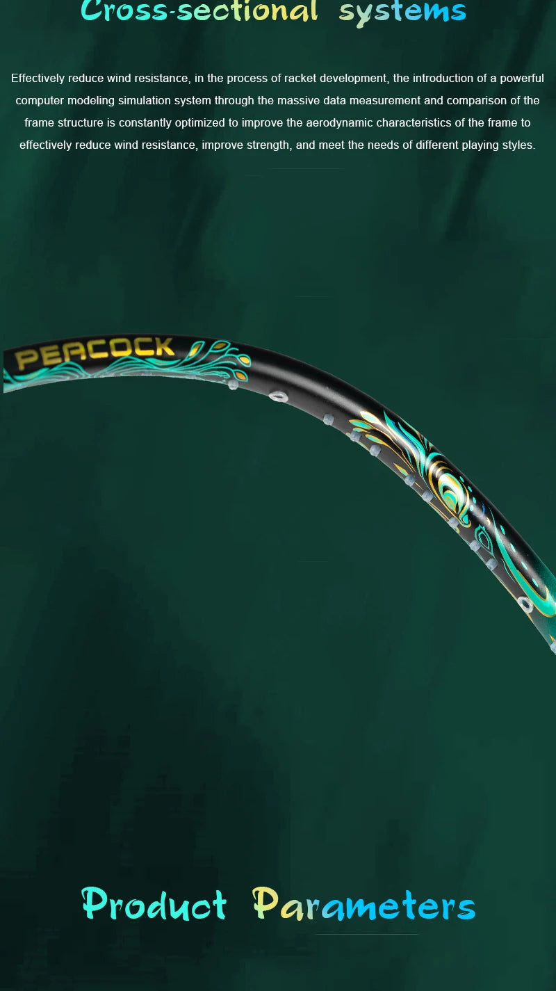 ALPSPORT Peacock 4U 52g 35LBS Carbon Fiber Badminton Racket Super Light Green/White/Red Professional Training Racquet