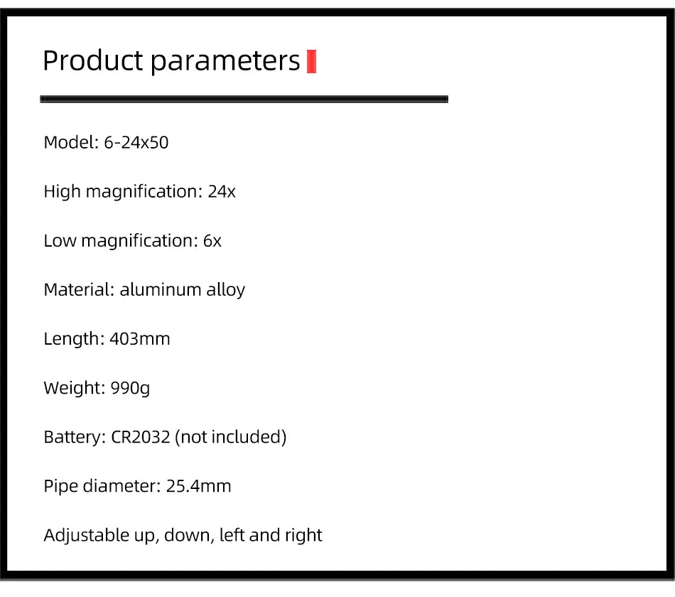 DIANA 6-24x50 Locking Tactical Rifle Scope Green and Red Cross with Light Sniper Gear Hunting Optical Scope Scope Aiming Rifle