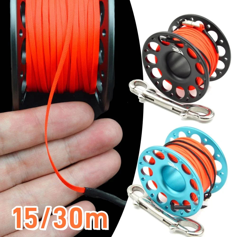 Scuba Diving Spool Finger Reel with Steel Double Ended Hook Under Water Fishing Cave Dive Fishing Accessories