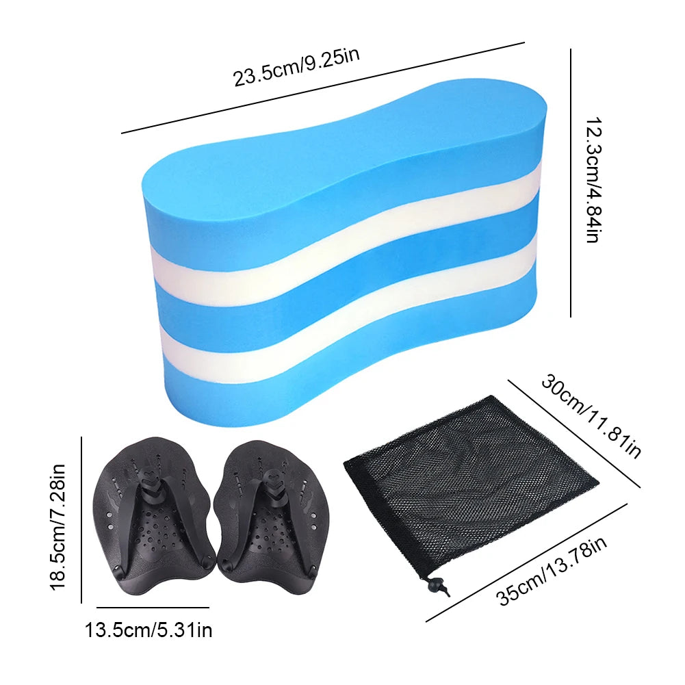 Swim Training Pull Buoy Adjustable Strap Hand Paddles with Mesh Bag Swim Training Equipment 5-Layer Pull Buoy for Adults