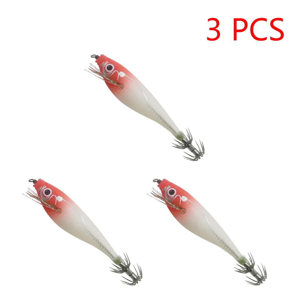 1-3Pcs 110mm 10.5g Fluorescent Fishing Lure Built-In Bead Luminous Jigging Bait Glow In Dark Artificial Squid Hook Jigs Tackle