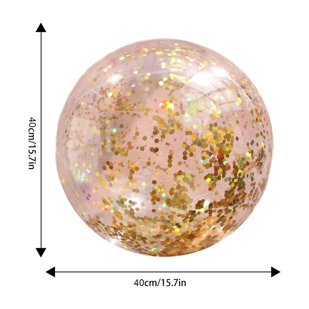 Glitter Beach Ball Inflatable 16-Inch Confetti Swim Pool Balls 16in Large Beach Balls For Kids Swimming Pool Party Favor Clear