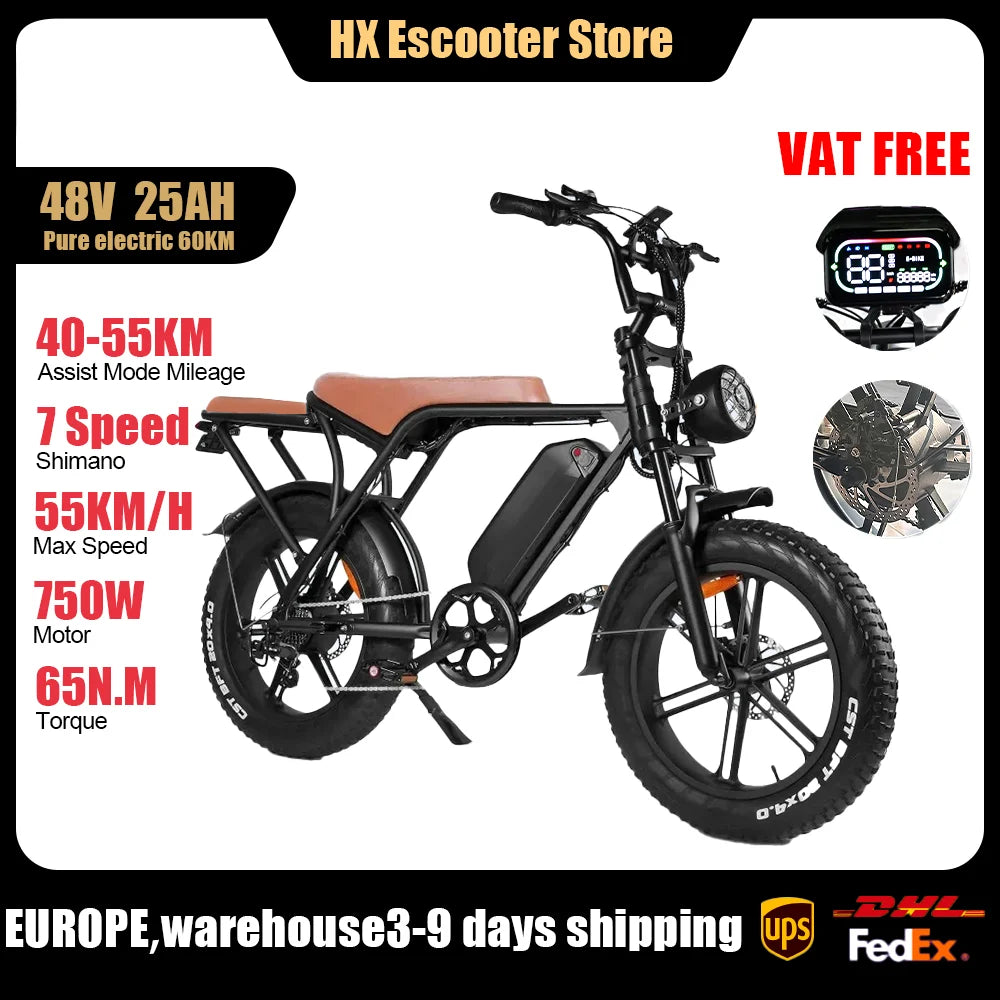 HX V8 1000W Adults Electric Bike Bicycle 48V 20AH 20 Inch Fat Tire electric bikes ebike Mountain Oil Brake 1000W Ebikes