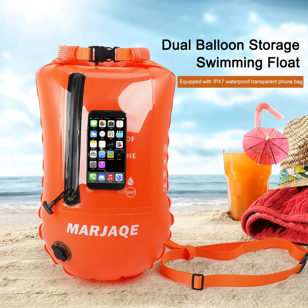 Inflatable Open Swimming Buoy PVC Tow Float Dry Bag Thickened Float Airbag With Strap Double Air Bag With Waist Belt For Sports