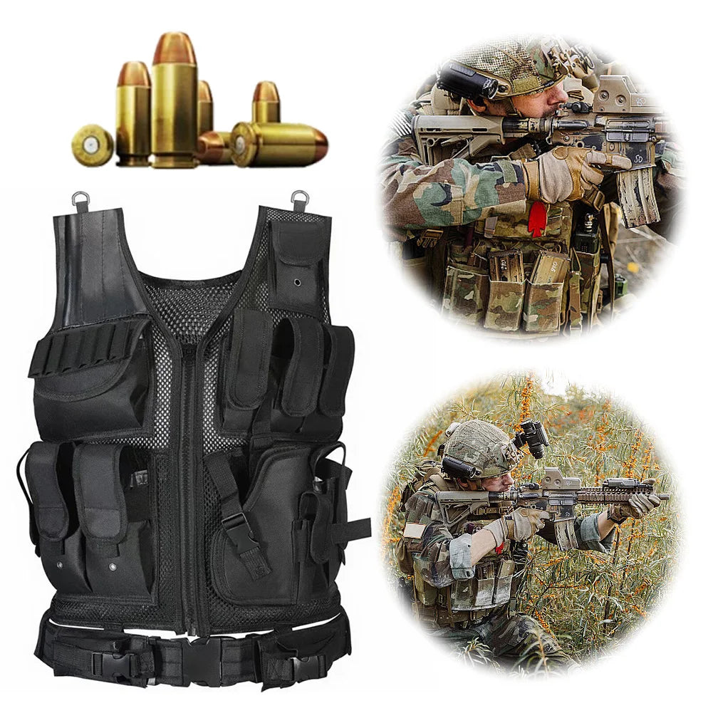 Nylon Molle Vest Adjustable Combat Body Armor Vests Multi-Pocket Airsoft Vest Hunting Outdoor CS Game Airsoft Training Jacket