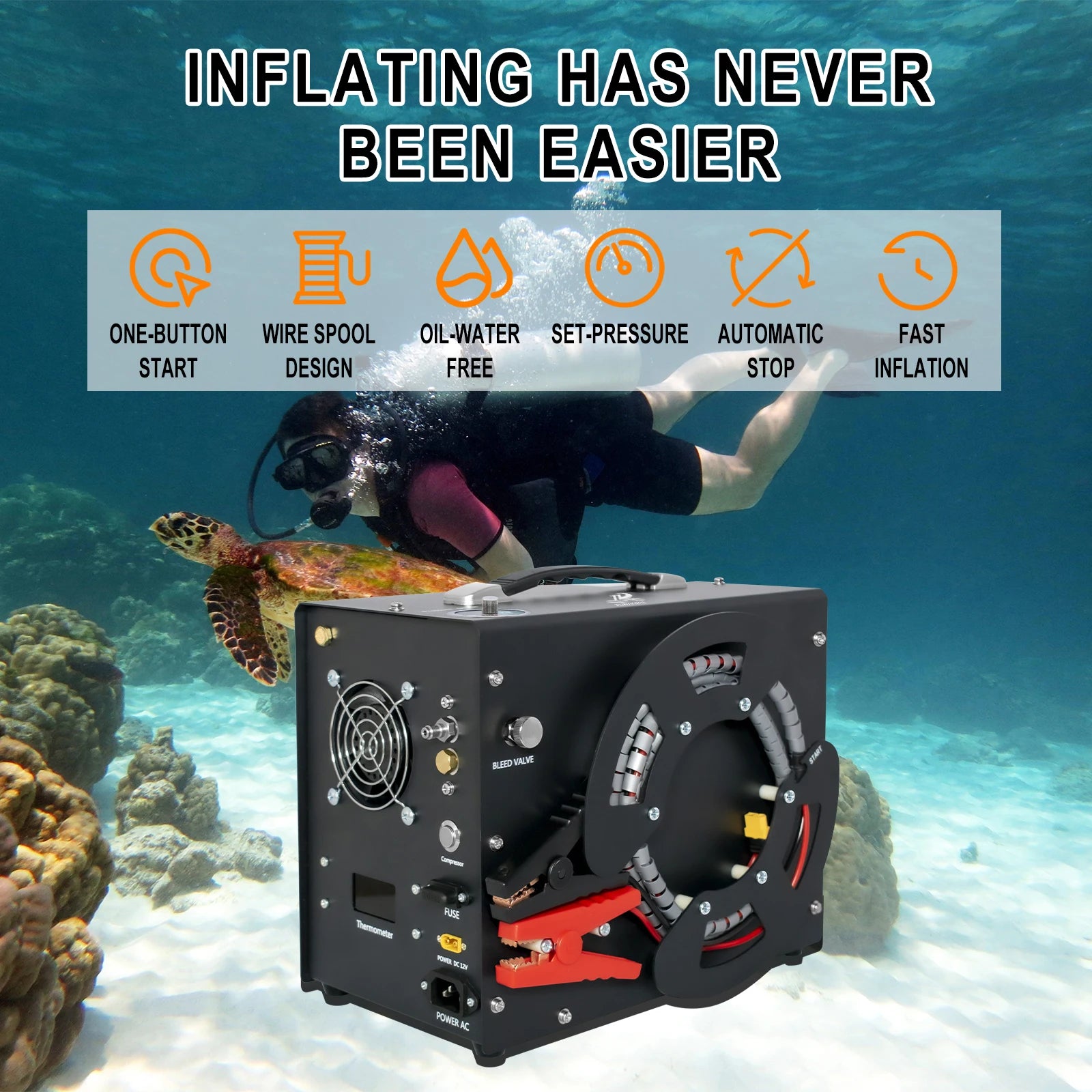 TUDIVING-Portable 4500Psi Pcp Air Compressor,High Pressure Compressor Paintball Scuba Compressor HPA Pump Fill Station Auto-Stop