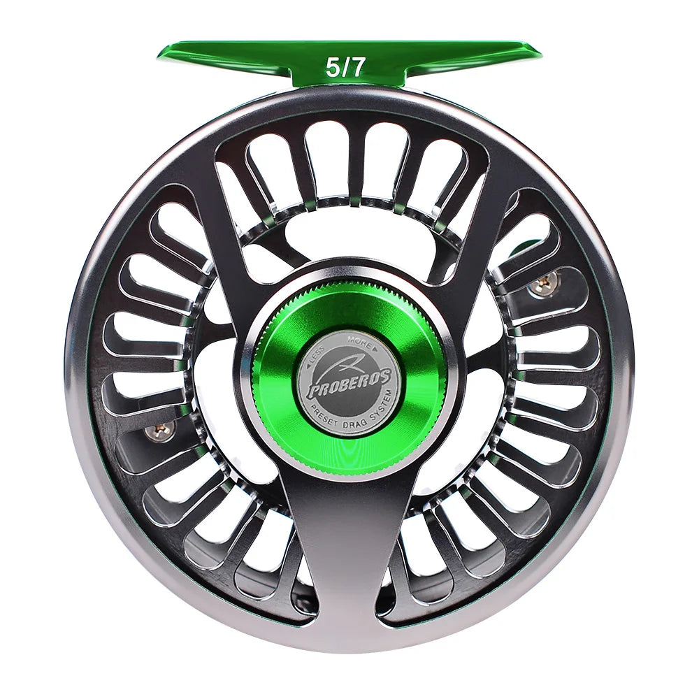 PROBEROS Aluminum 3+1 BB Fly Fishing Wheel Green & Gun Color Fly Fishing Reel CNC Machine Right & Left Handle Fly Reel