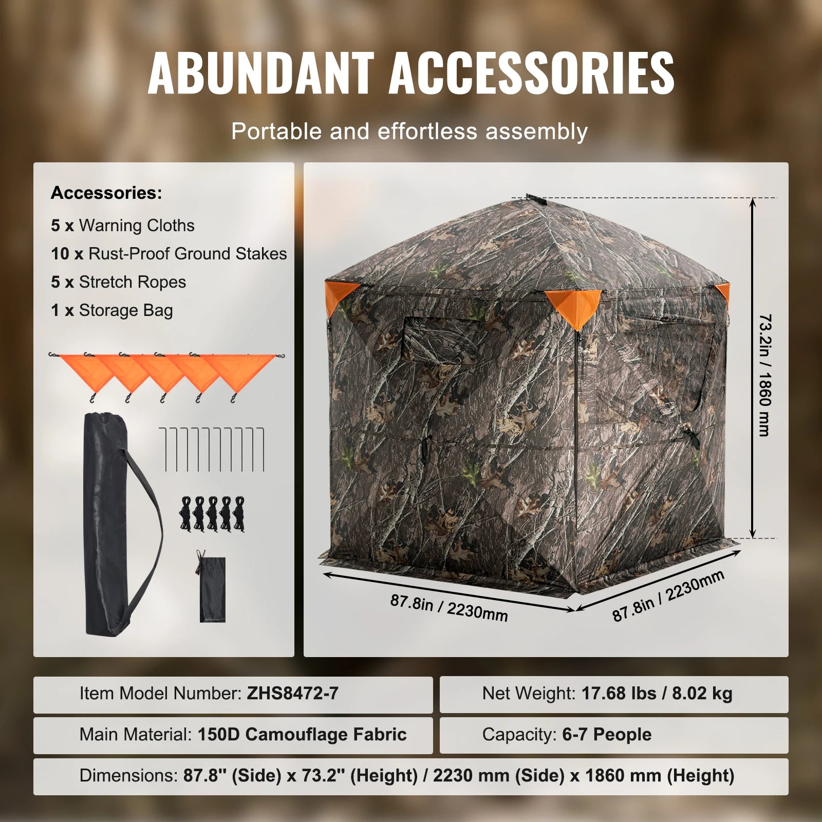 VEVOR Hunting Blind 288° See Through Ground Blind 6-7 Person for Hunting with Carrying Bag for Turkey and Deer Hunting 17.68lbs