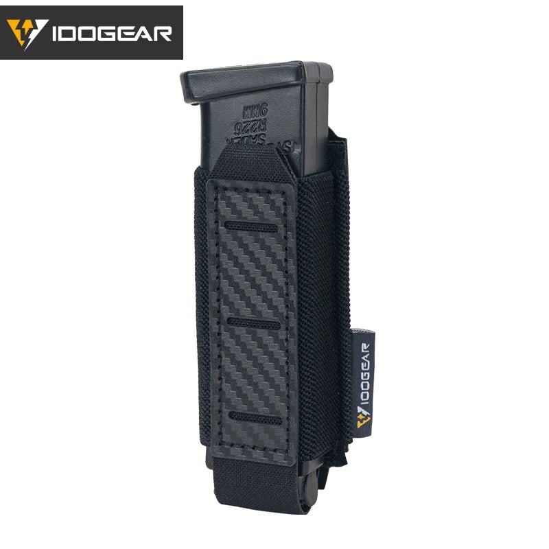 IDOGEAR Carbon Fiber Tactical Mag Pouch 9mm Single Carrier MOLLE Compatible Quick Drain Anti-slip Lightweight  IG-BG3589