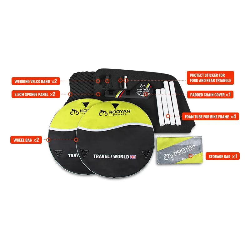 NOOYAH Bike Travel Case Bicycle Transport Bag EVA Case MTB Road Bike Accessories Hardshell Round Trip Suitcase Bike Travel Tools