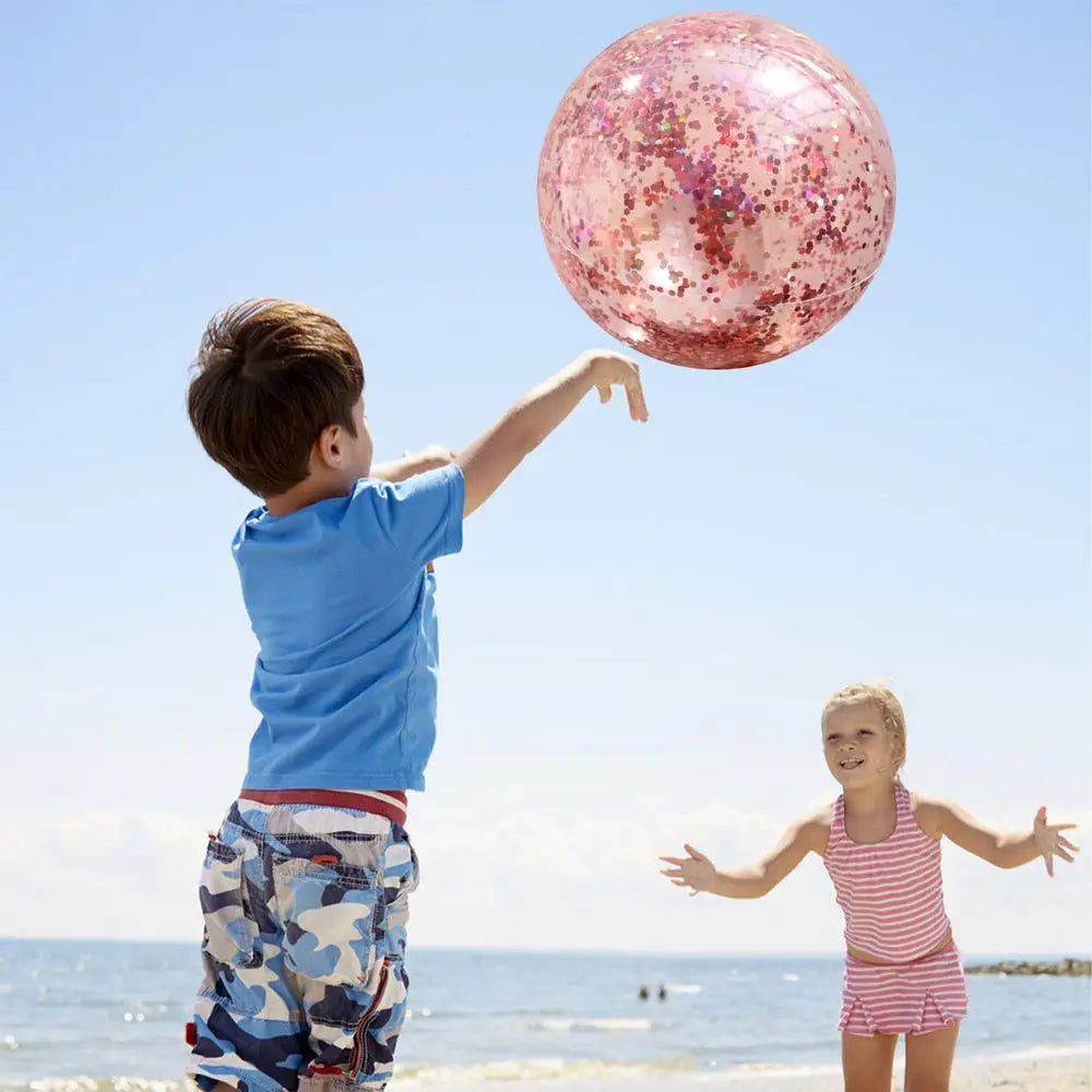 Glitter Beach Ball Inflatable 16-Inch Confetti Swim Pool Balls 16in Large Beach Balls For Kids Swimming Pool Party Favor Clear