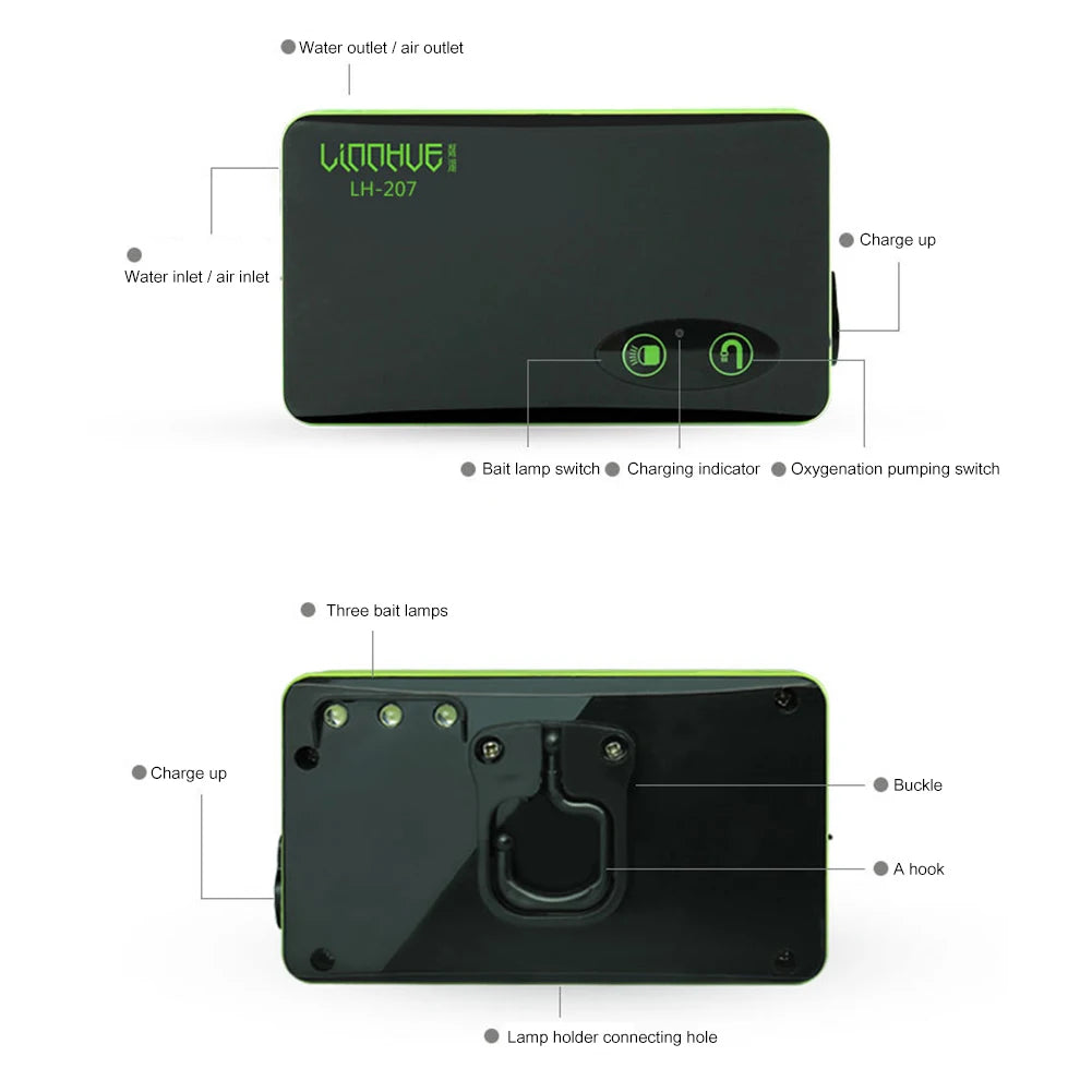 Fish Bucket Oxygen Water Pump with LED Bait Lights Submersible Aeration Device Fishing Oxygenation Air Pump Fishing Accessories