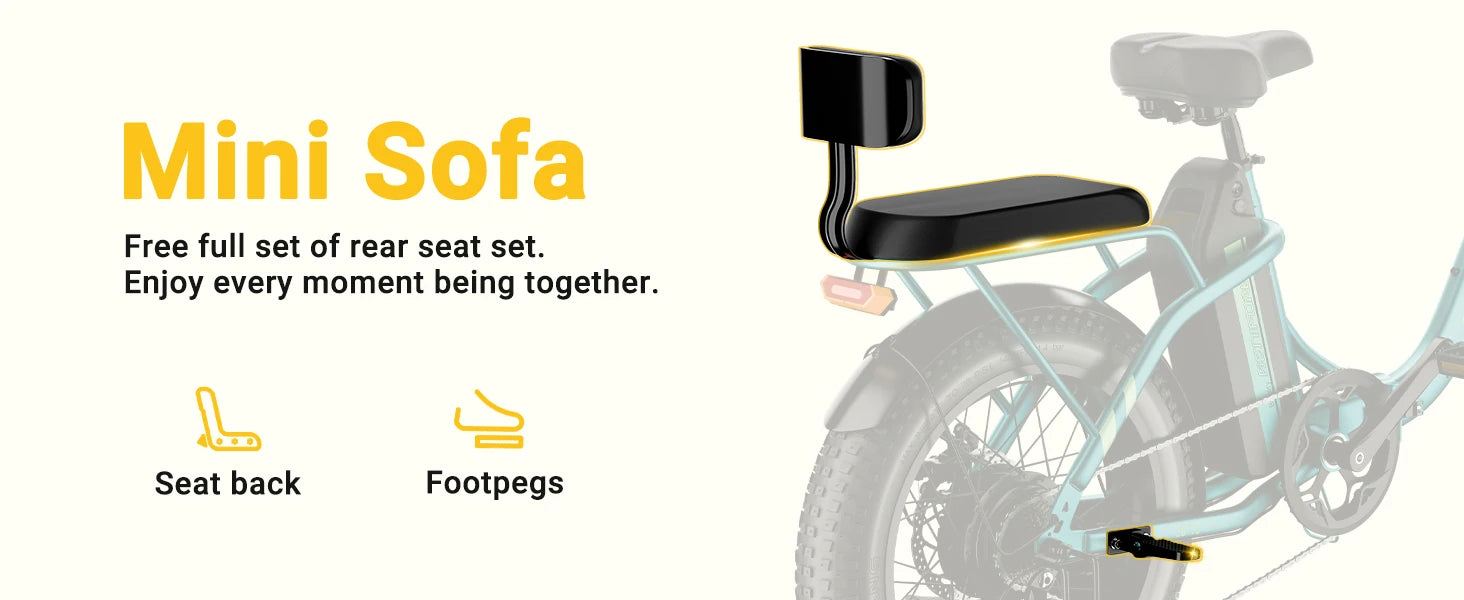 City E-Bike 750W Motor 48V15AH Battery with Seat Back + Footrest Electric Bike 26*3.0-inch Fat Tire NFC Unlock Electric Bicycle