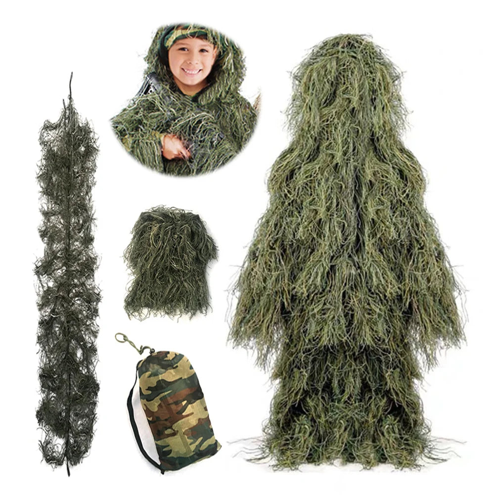 5Pcs/Set Woodland Hunter Ghillie Suit with Jacket Pants Hood Carry Bag Paintball Ghillie Suit for Men Woman