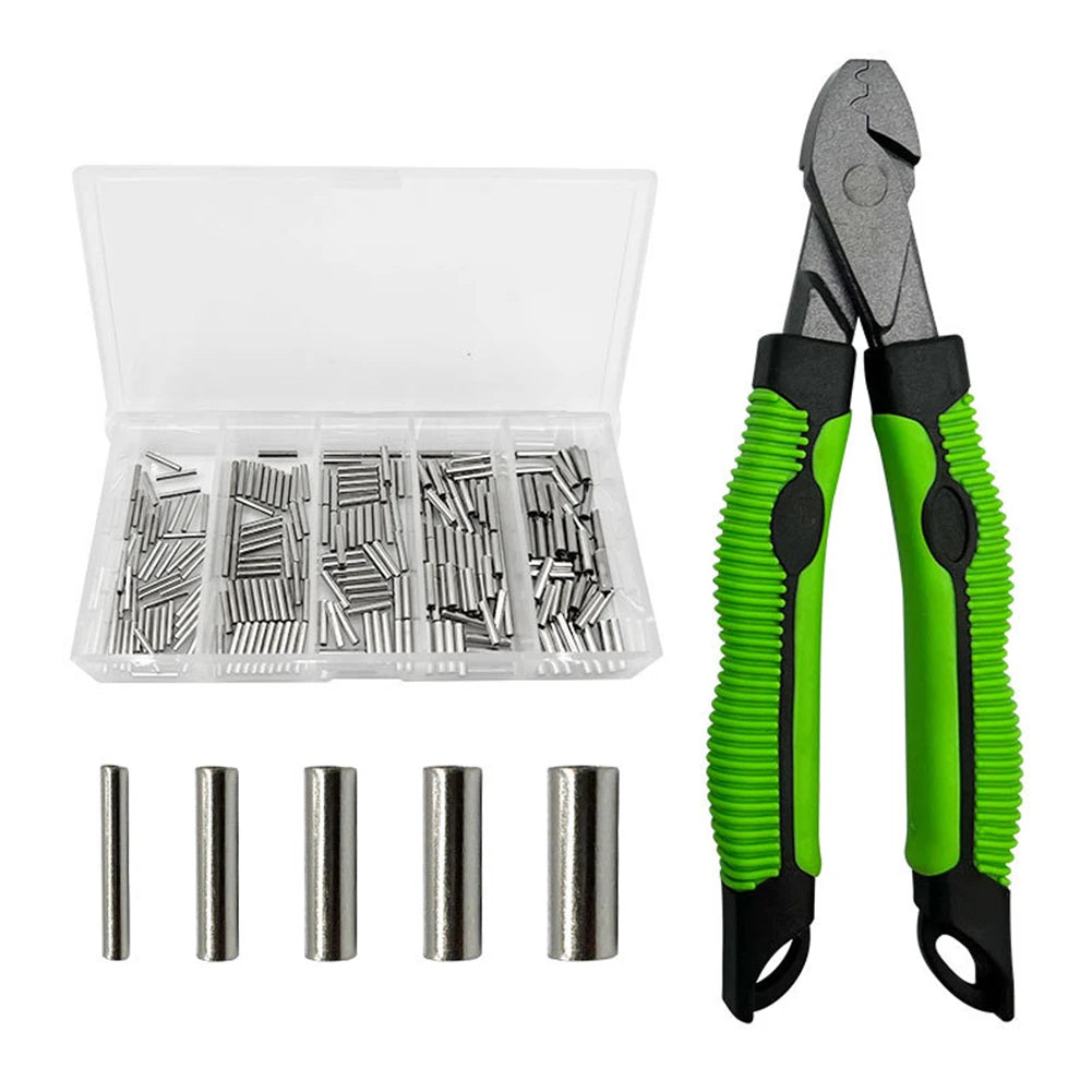 Fishing Crimpers Tool Crimp Sleeves Kit with Single /Double Barrel Ferrule Wire Rope Swager Crimper Fishing Line Tackle Tools