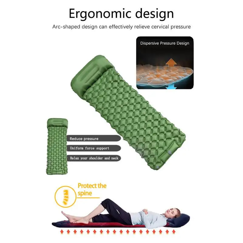Inflatable Camping Mattress With Pillow Outdoor Sleeping Pad Ultralights Air Mat Built-in Footstep Inflator Pump For Camp Tent