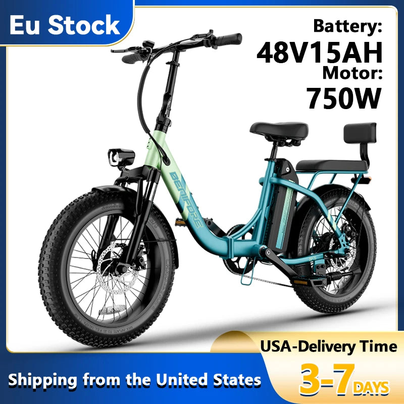 City E-Bike 750W Motor 48V15AH Battery with Seat Back + Footrest Electric Bike 26*3.0-inch Fat Tire NFC Unlock Electric Bicycle