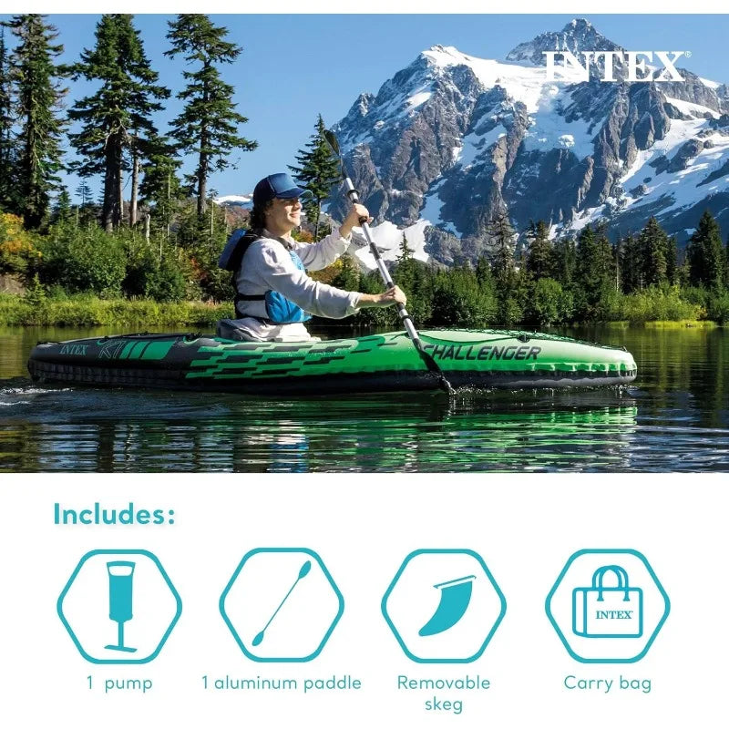 INTEX Challenger Inflatable Kayak Series: Includes Deluxe 86in Kayak Paddles and High-Output Pump – SuperStrong PVC