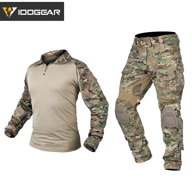 IDOGEAR Tactical Uniform BDU G3 Combat Shirt & Pants Knee Pads Update Ver Camo Combat Uniform 3004