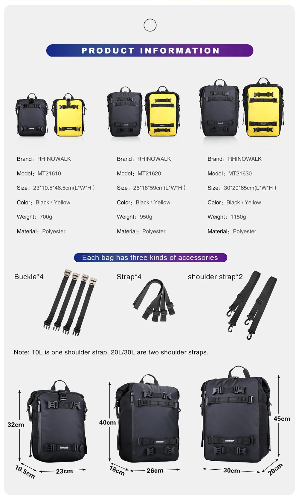 Rhinowalk Motorcycle Side Bag With Base Waterproof 6L/8L/10L/15L Motor Rear Seat Bag Rack Motocross Storage Backpack