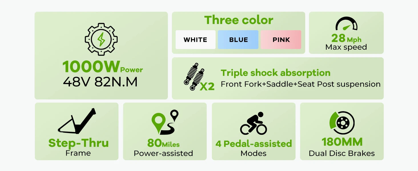 1000 Peak Electric Bike for Adults,up 80 Miles Removable Battery Ebike, 26