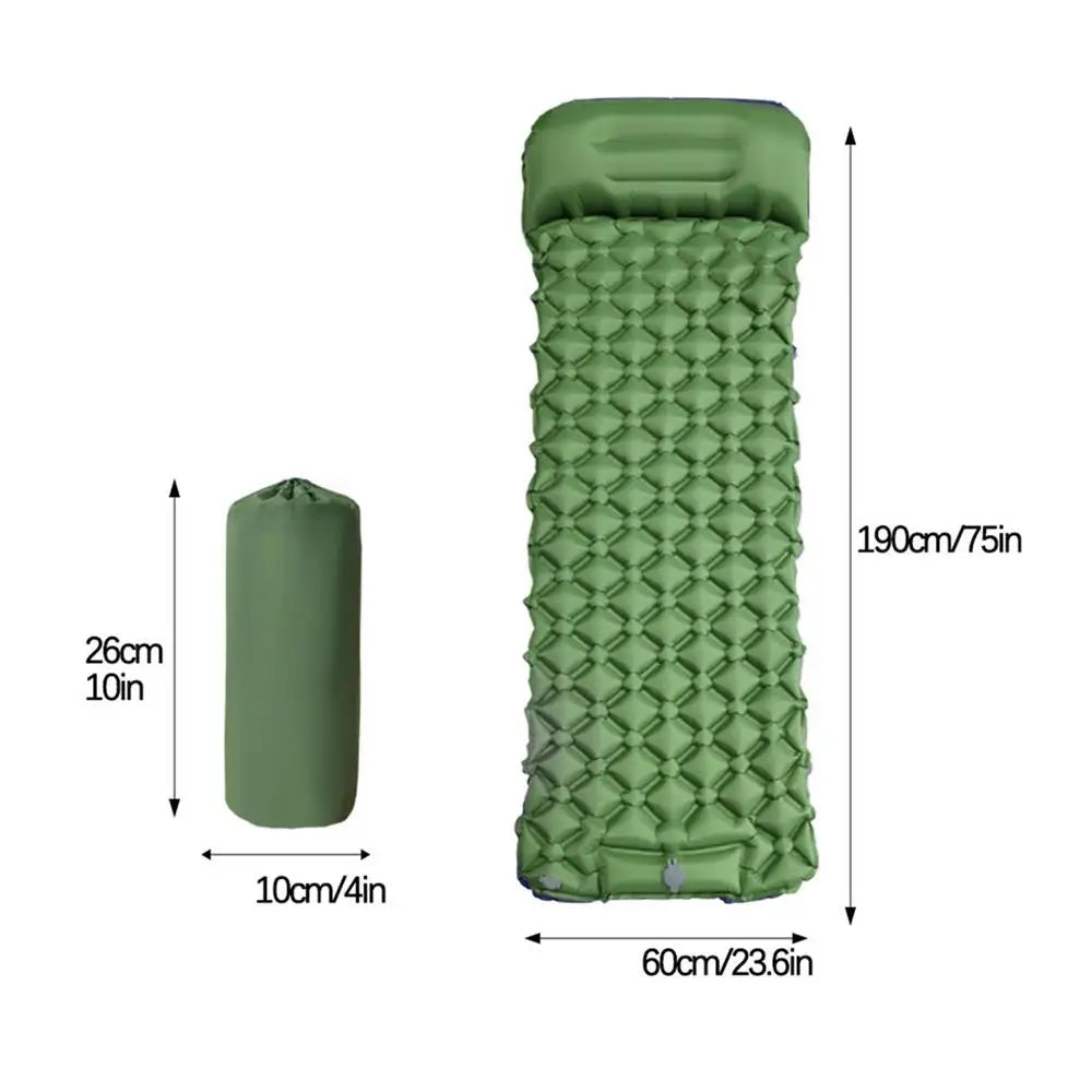 Inflatable Camping Mattress With Pillow Outdoor Sleeping Pad Ultralights Air Mat Built-in Footstep Inflator Pump For Camp Tent