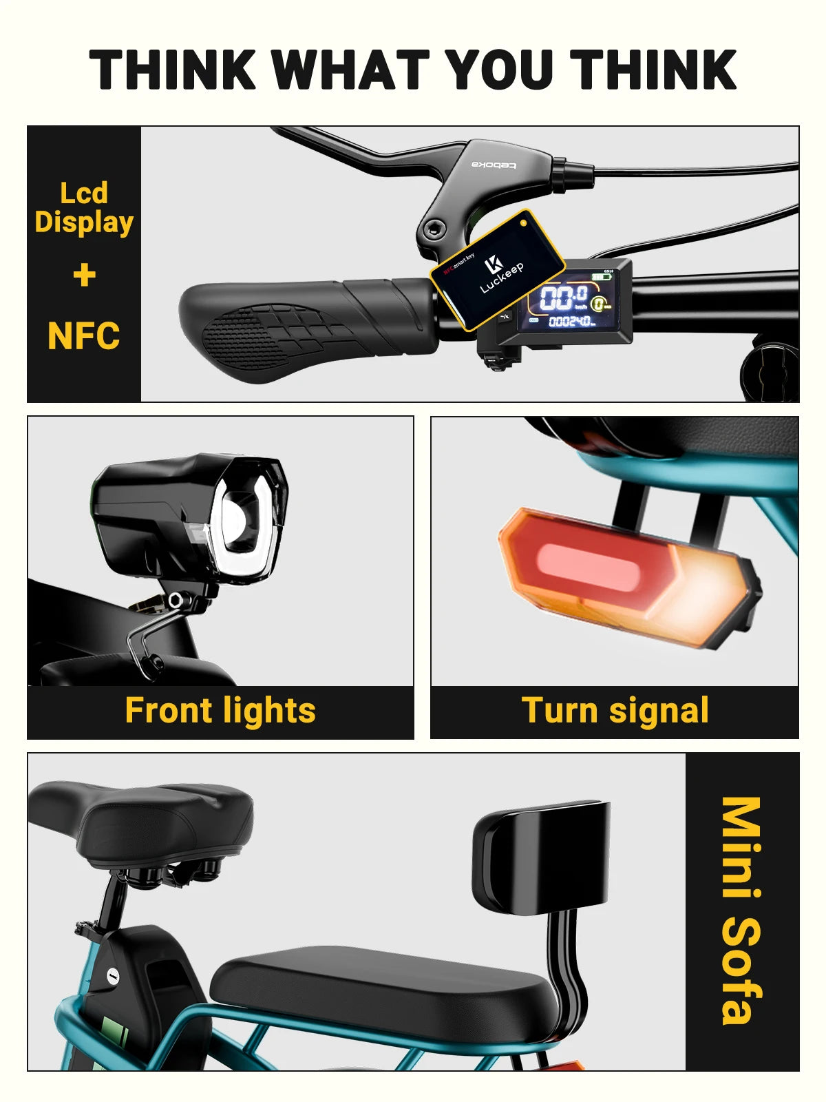 City E-Bike 750W Motor 48V15AH Battery with Seat Back + Footrest Electric Bike 26*3.0-inch Fat Tire NFC Unlock Electric Bicycle