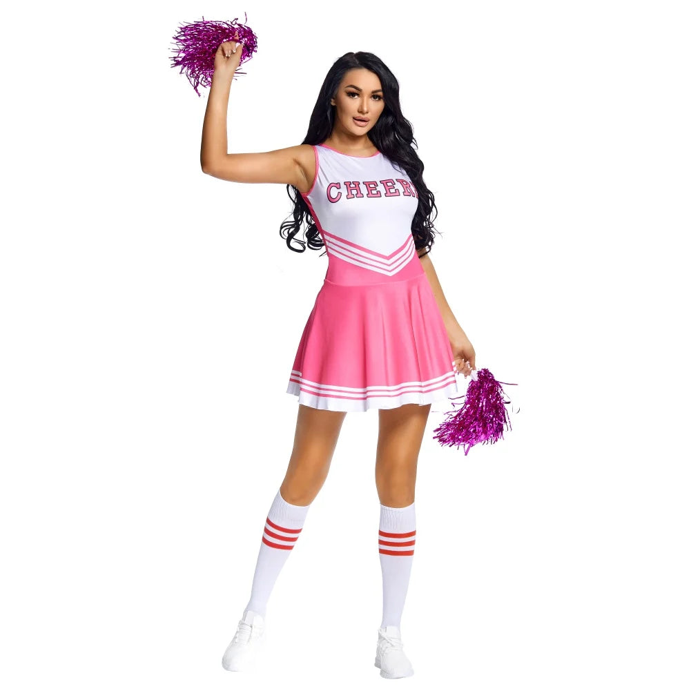 Cheerleader Costume High School Competition Letter Print Dance Uniform Pompoms Sock Cosplay Party Dress Carnival Halloween
