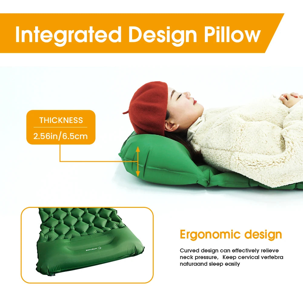 Hitorhike Inflatable mattress Cushion Sleeping Bag Mat Fast Filling Air Moistureproof Camping beach Mat With Pillow Sleeping Pad