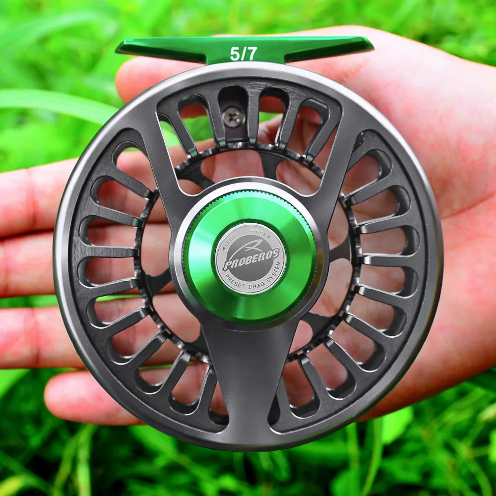 PROBEROS Aluminum 3+1 BB Fly Fishing Wheel Green & Gun Color Fly Fishing Reel CNC Machine Right & Left Handle Fly Reel