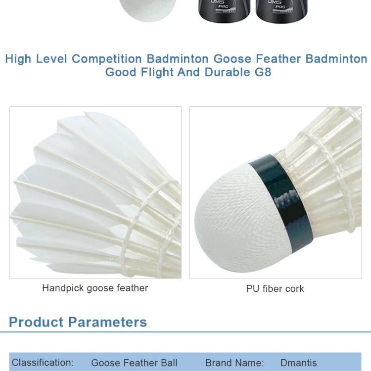 12Pcs G8 Professional Competition Badminton Shuttlecocks Birdies Full Goose Feather Ball