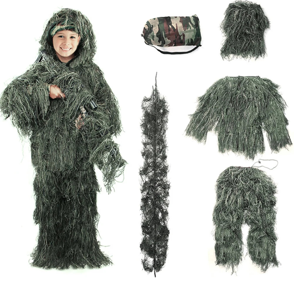 5Pcs/Set Woodland Hunter Ghillie Suit with Jacket Pants Hood Carry Bag Paintball Ghillie Suit for Men Woman