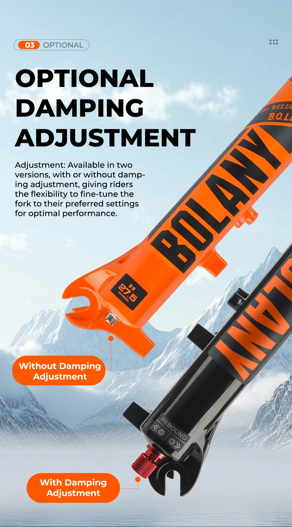 BOLANY Bike Air Fork 27.5/29inch 120mm Travel Oil Air Suspension Lightweight Magnesium Alloy Quick Release Bicycle Fork