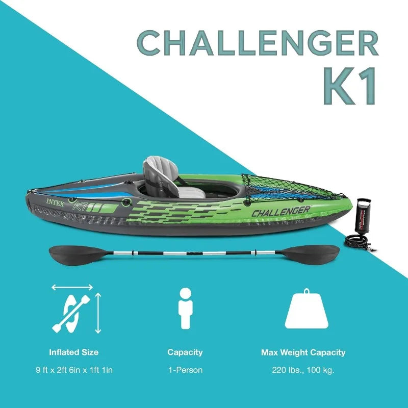 INTEX Challenger Inflatable Kayak Series: Includes Deluxe 86in Kayak Paddles and High-Output Pump – SuperStrong PVC