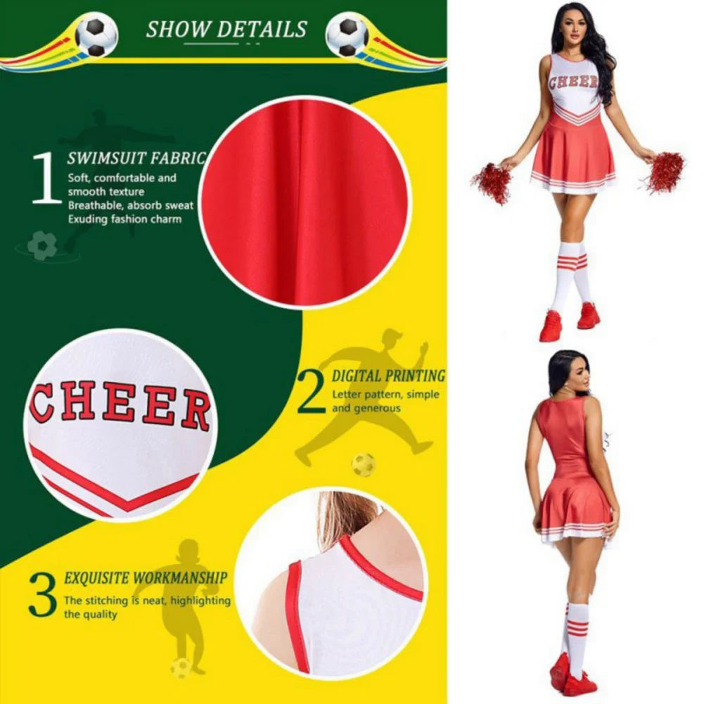 Cheerleader Costume High School Competition Letter Print Dance Uniform Pompoms Sock Cosplay Party Dress Carnival Halloween