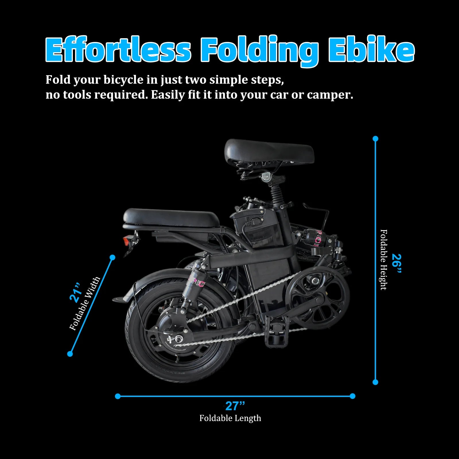 DEEPOWER 14'' Electric Bike Foldable Electric Pedal Assistance with 10ah Battery, 21MPH 400W Motor, Multi-Shock Ebike for teen