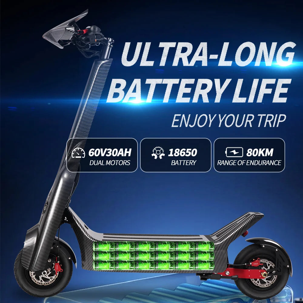 SONGZO BT1 adult electric scooter, 1400W*2 motor,60v 30Ah,folding E-scooter,11 inch tire E-Mountain Scooter