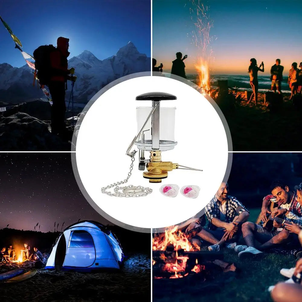 Tent Lamp Portable Petrol Lantern Garden Glass Lamp Bright Camping Equipment Supplies Copper For Outdoor Fishing Picnic