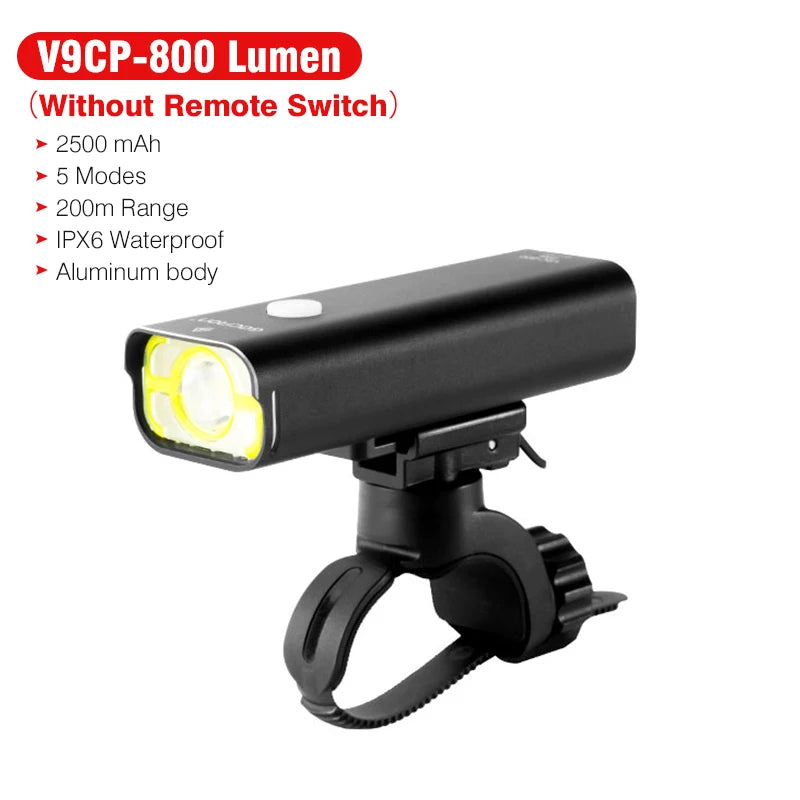 GACIRON 400-800LM Bicycle Headlight Bike Front Light with Wire Remote Switch IPX6 Waterproof Chargeable Pro Contest Flashlight