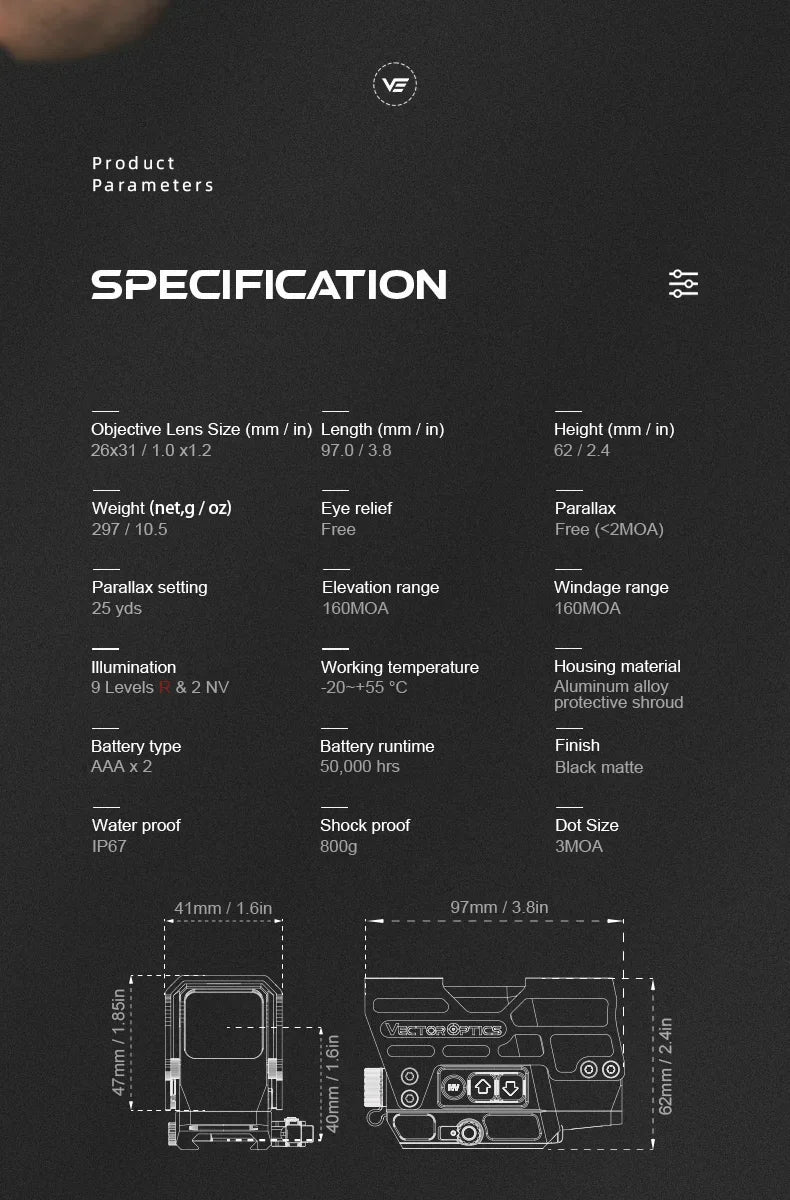 Vector Optics Frenzy 1x31x26 Red Dot Sight | 50K Hours Battery & Motion Sensor | 3 MOA & IP67 Waterproof | Lifetime Warranty