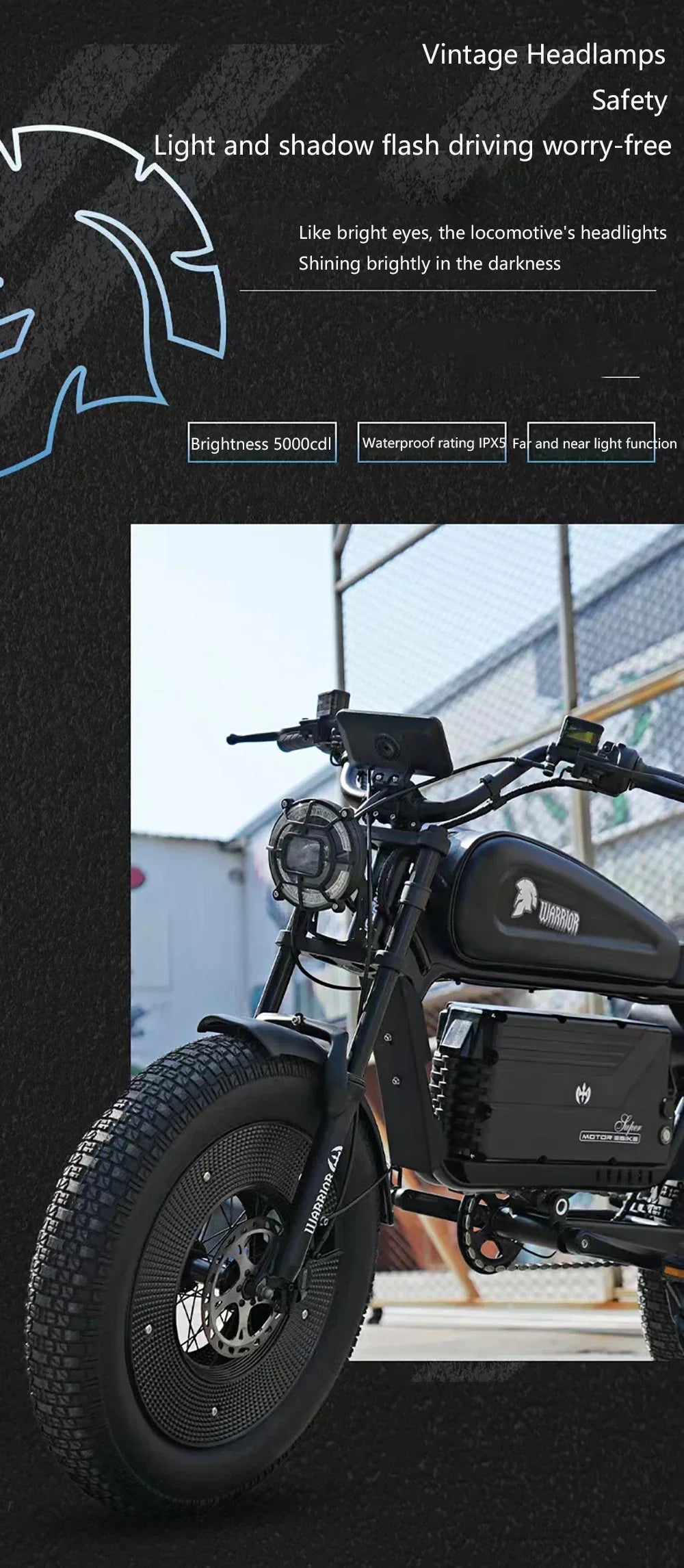 EBIK Black Warrior 3000W Motorcycle 60V 45AH ebike Adult Highway Electric Bike 20-inch Off-Road Fat Tires Suitable for Desert Mo