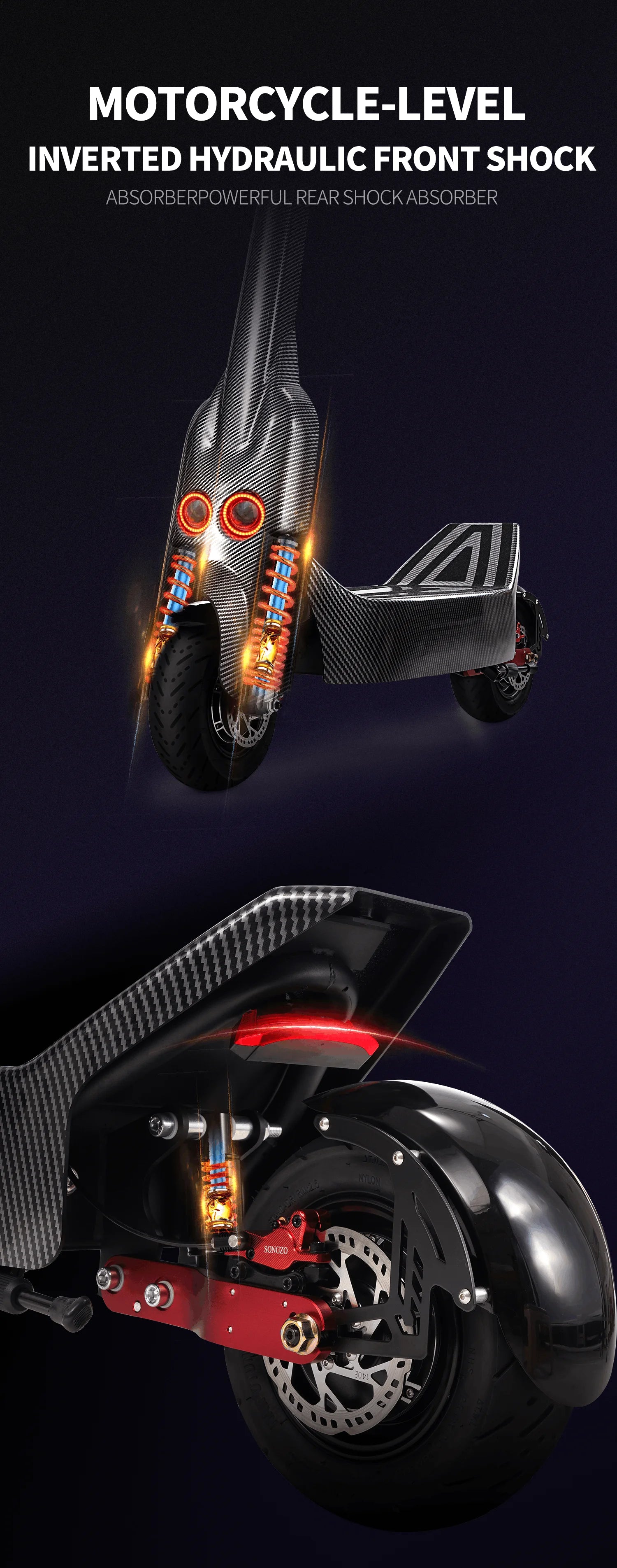 SONGZO BT1 adult electric scooter, 1400W*2 motor,60v 30Ah,folding E-scooter,11 inch tire E-Mountain Scooter