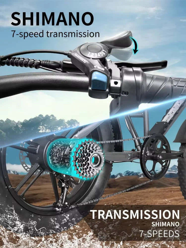 DEEPOWER S7 Off-Road Electric Bike for 1000W Motor Adults Mountain Ebike with 48V 60AH LG Battery All-Terrain Motorcycle Style