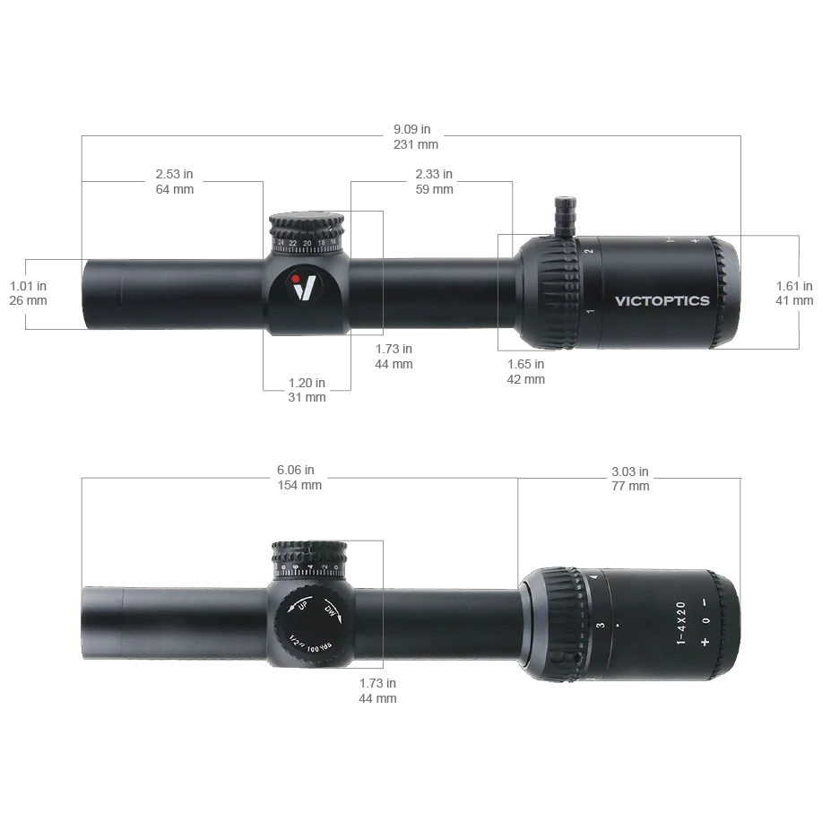 VictOptics 1-4x20 SFP Riflescope | Mil & Ranging Reticle | Fully Multi Coated | 25.4MM 1