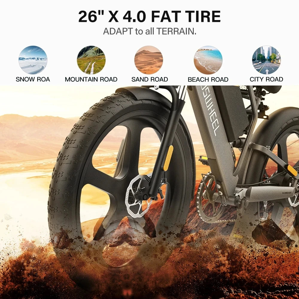 COSWHEEL T26 Electric   Adult Electric Mountain Bike 1000W 48V 25AH hydraulic brake ebike Off Road bicycle  Rear Rack+Fender