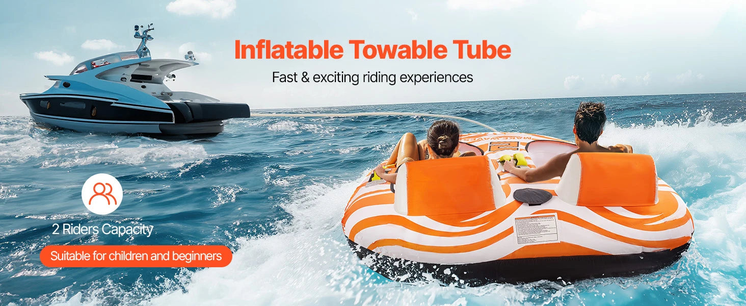 SucceBuy Towable Tubes for Boating 2Person Inflatable Boat Tubes 340lbs Water Sport Tubes for Boat to Pull-with 840D Full Nylon