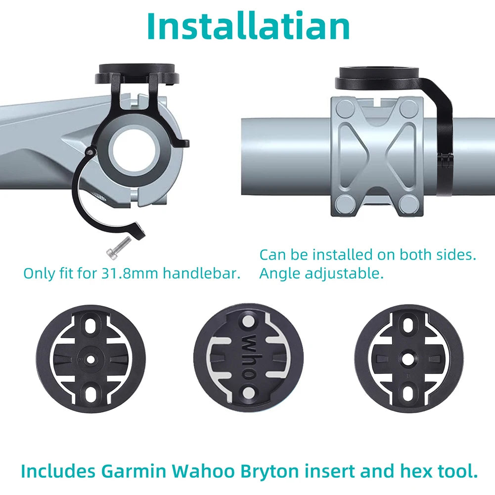 Lightweight Aluminum Bicycle Computer Mount for Handlebar Compatible with Garmin Wahoo Bryton XOSS