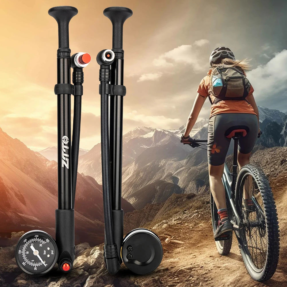 300PSI MTB Bike Shock Pump with Gauge Bike Air Shock Absorber High Pressure Portable Cycling Inflator for Fork & Rear Suspension